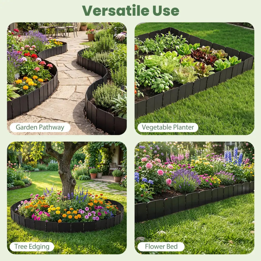 10.5 FT 70 PCS Garden Edging Borders No Dig Interlocking Design for Flower Beds-Black - Black - Raised Garden Beds
