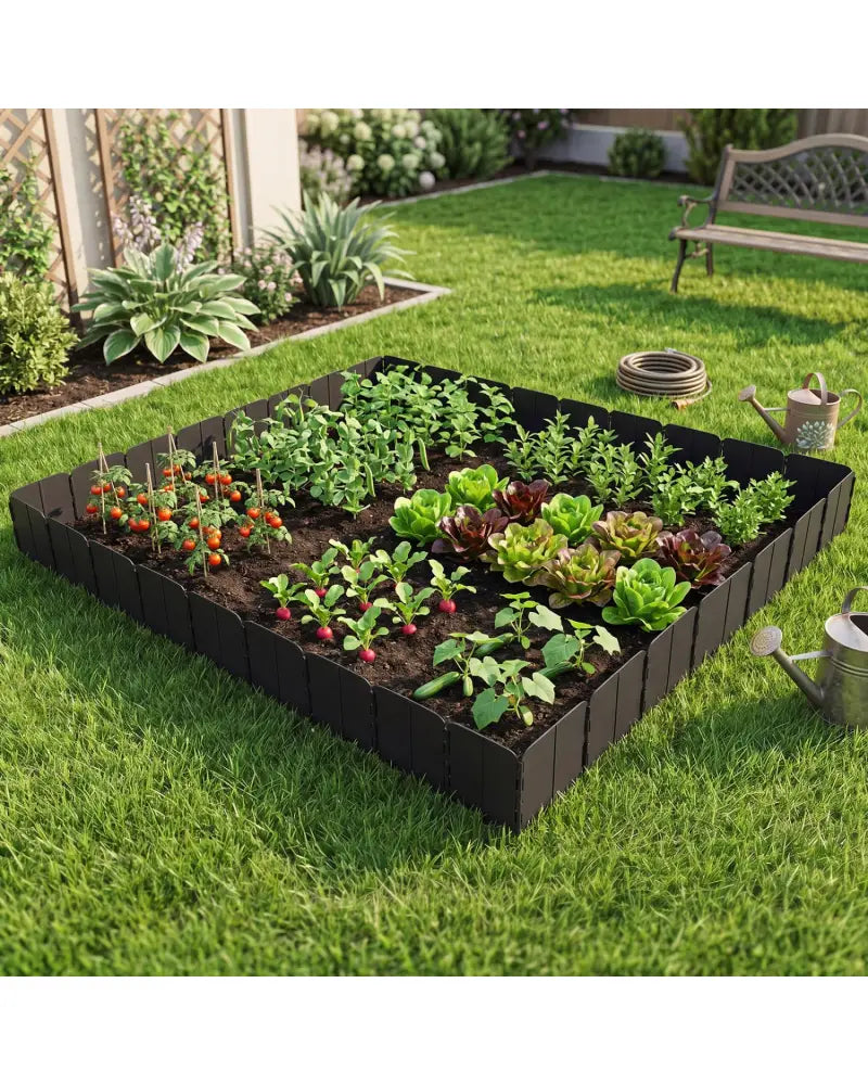 10.5 FT 70 PCS Garden Edging Borders No Dig Interlocking Design for Flower Beds-Black - Black - Raised Garden Beds