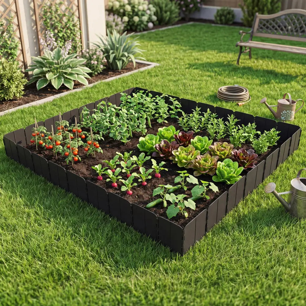 10.5 FT 70 PCS Garden Edging Borders No Dig Interlocking Design for Flower Beds-Black - Black - Raised Garden Beds