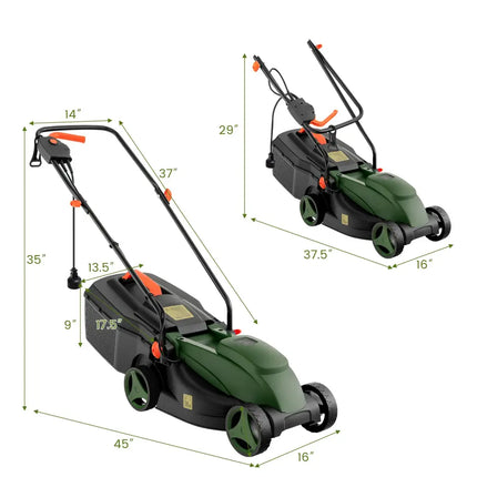 10 AMP 13 Inch Electric Corded Lawn Mower with Collection Box-Black & Green - Blue & Green - Lawn Care Tools