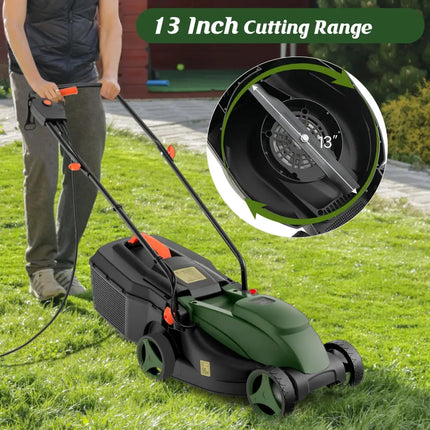 10 AMP 13 Inch Electric Corded Lawn Mower with Collection Box-Black & Green - Blue & Green - Lawn Care Tools