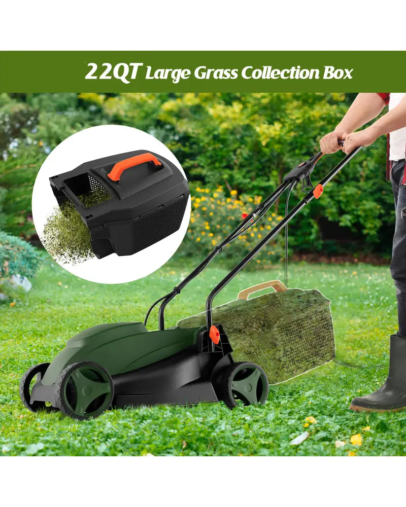 10 AMP 13 Inch Electric Corded Lawn Mower with Collection Box-Black & Green - Blue & Green - Lawn Care Tools