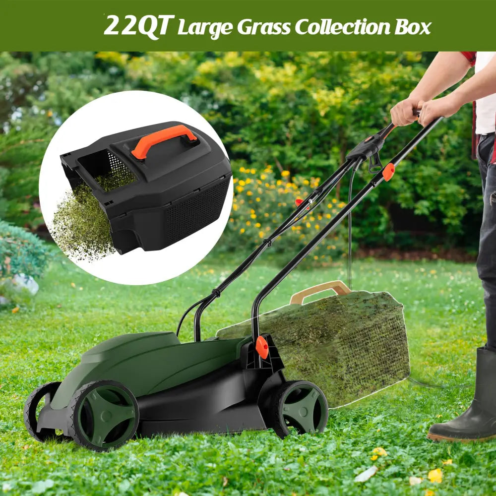 10 AMP 13 Inch Electric Corded Lawn Mower with Collection Box-Black & Green - Blue & Green - Lawn Care Tools