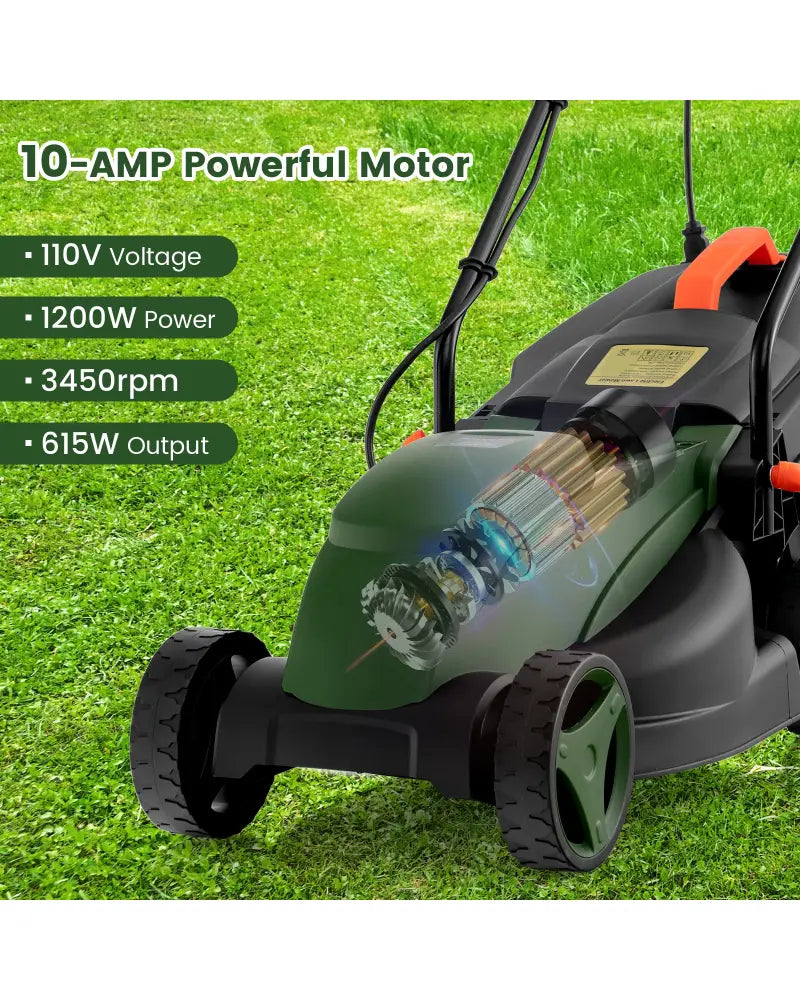 10 AMP 13 Inch Electric Corded Lawn Mower with Collection Box-Black & Green - Blue & Green - Lawn Care Tools