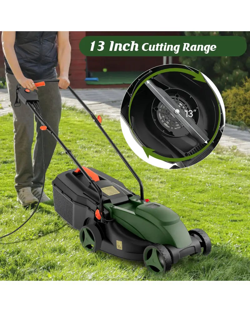10 AMP 13 Inch Electric Corded Lawn Mower with Collection Box-Black & Green - Blue & Green - Lawn Care Tools