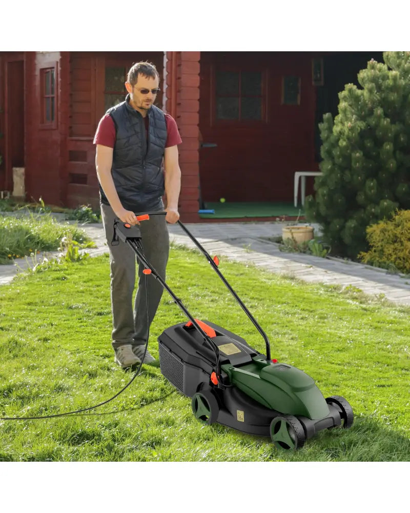 10 AMP 13 Inch Electric Corded Lawn Mower with Collection Box-Black & Green - Blue & Green - Lawn Care Tools