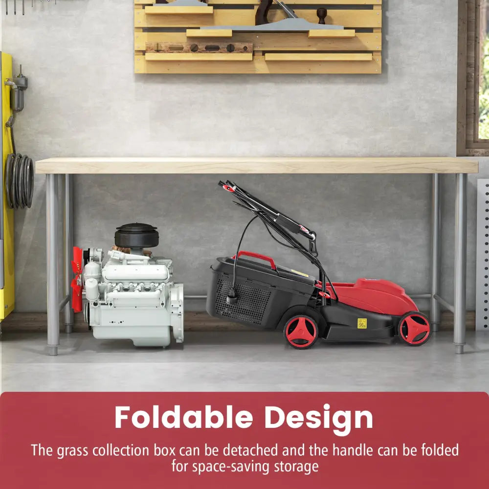 10 AMP 13 Inch Electric Corded Lawn Mower with Collection Box-Red - Red - Lawn Care Tools