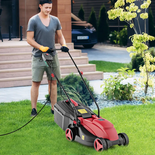 10 AMP 13 Inch Electric Corded Lawn Mower with Collection Box-Red - Red - Lawn Care Tools
