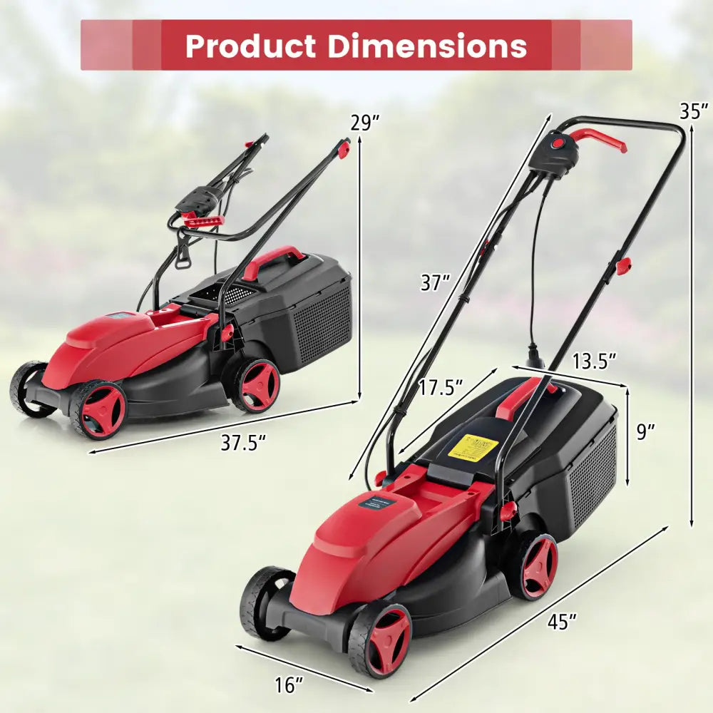 10 AMP 13 Inch Electric Corded Lawn Mower with Collection Box-Red - Red - Lawn Care Tools