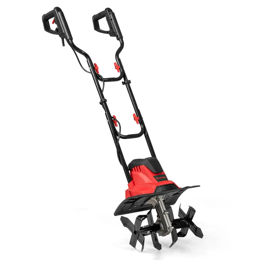 10 Amp Powerful Corded Electric Tiller Cultivator with Safety Lock-Red - Red - Lawn Care Tools