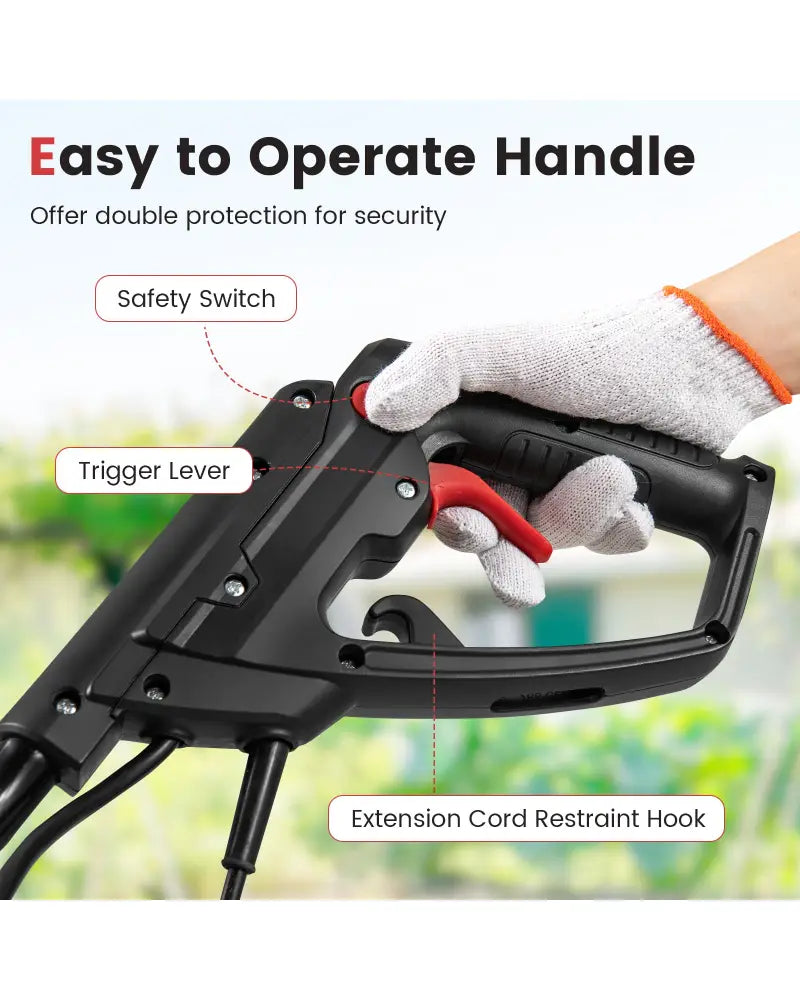 10 Amp Powerful Corded Electric Tiller Cultivator with Safety Lock-Red - Red - Lawn Care Tools