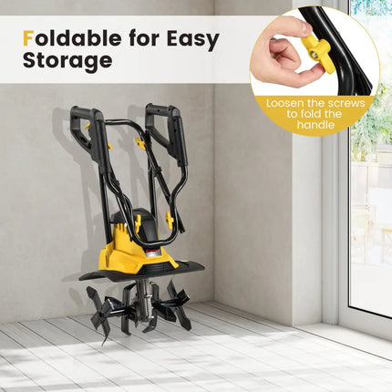 10 Amp Powerful Corded Electric Tiller Cultivator with Safety Lock-Yellow - Yellow - Lawn Care Tools