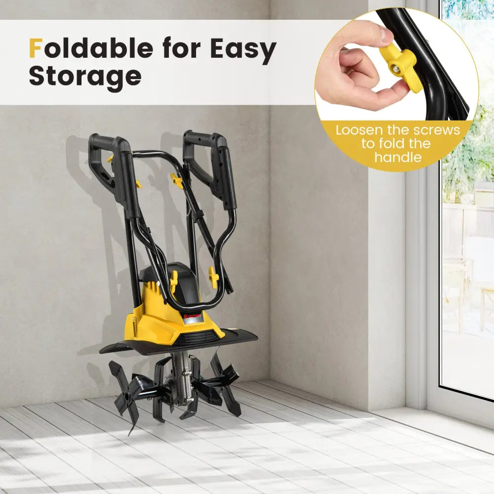 10 Amp Powerful Corded Electric Tiller Cultivator with Safety Lock-Yellow - Yellow - Lawn Care Tools