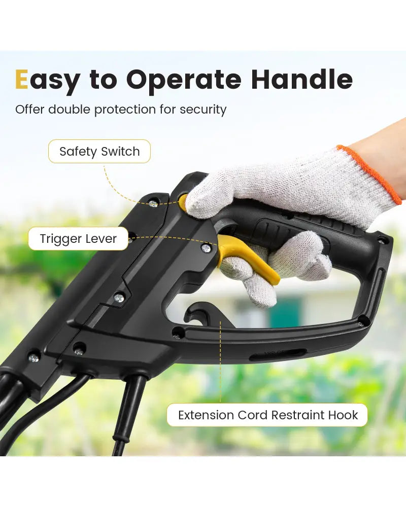10 Amp Powerful Corded Electric Tiller Cultivator with Safety Lock-Yellow - Yellow - Lawn Care Tools