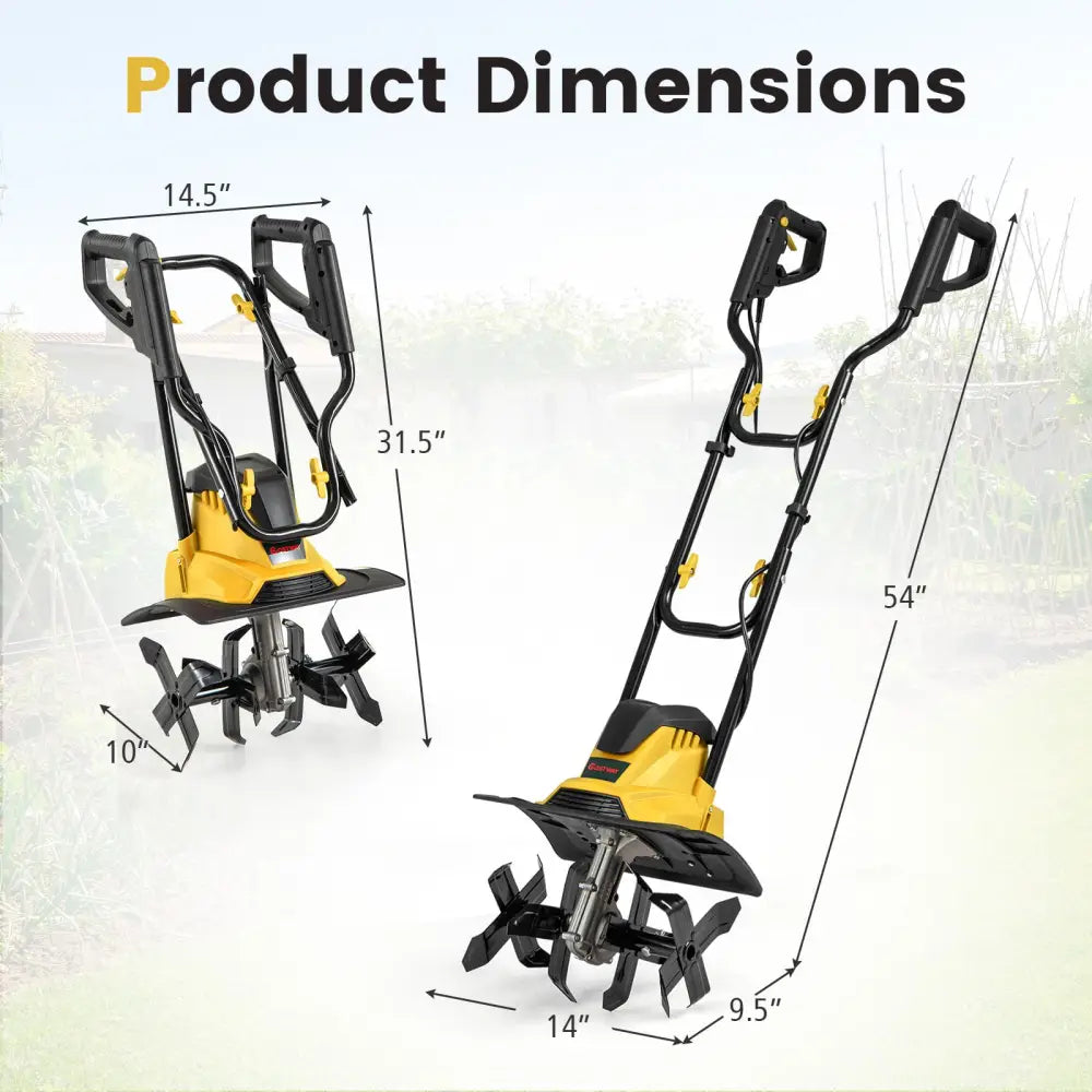 10 Amp Powerful Corded Electric Tiller Cultivator with Safety Lock-Yellow - Yellow - Lawn Care Tools