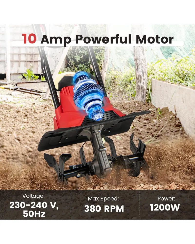 10 Amp Powerful Corded Electric Tiller Cultivator with Safety Lock-Red - Red - Lawn Care Tools