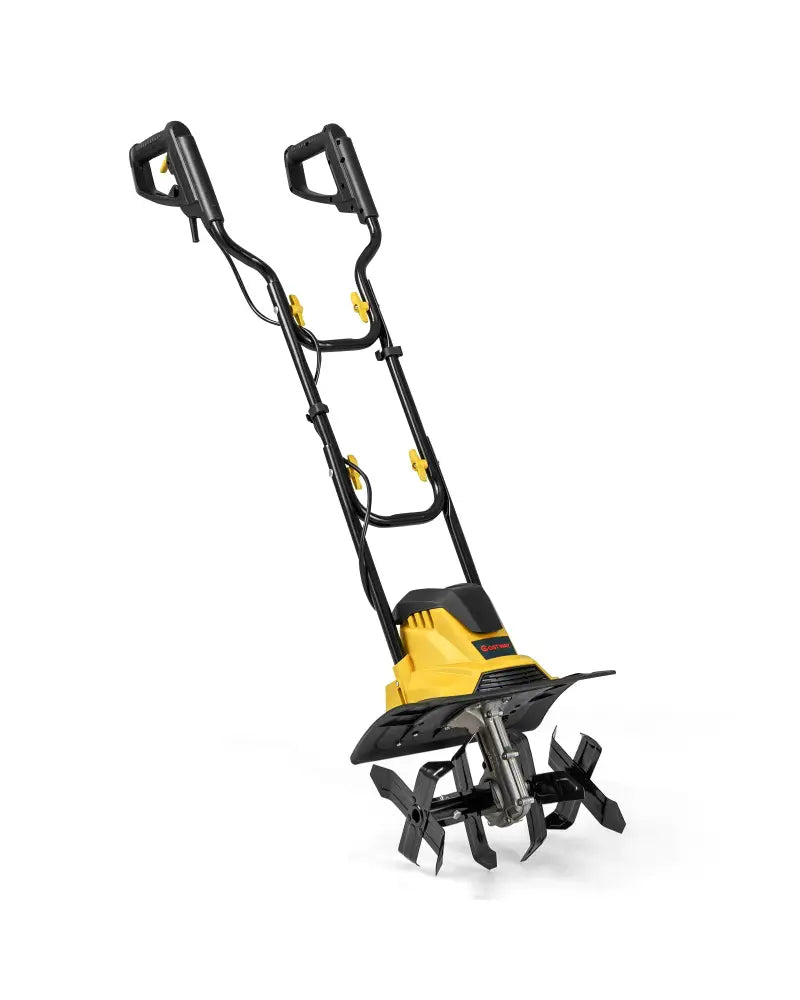 10 Amp Powerful Corded Electric Tiller Cultivator with Safety Lock-Yellow - Yellow - Lawn Care Tools