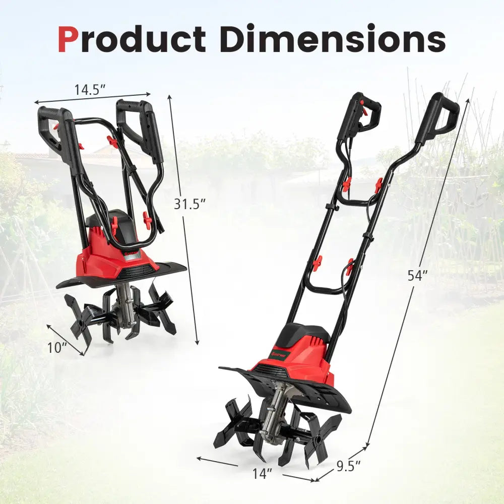 10 Amp Powerful Corded Electric Tiller Cultivator with Safety Lock-Red - Red - Lawn Care Tools