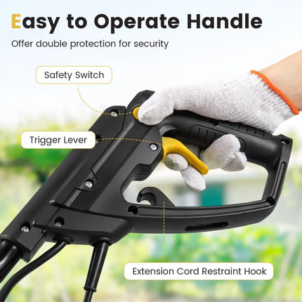 10 Amp Powerful Corded Electric Tiller Cultivator with Safety Lock-Yellow - Yellow - Lawn Care Tools