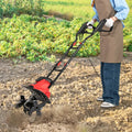 10 Amp Powerful Corded Electric Tiller Cultivator with Safety Lock-Red - Red - Lawn Care Tools