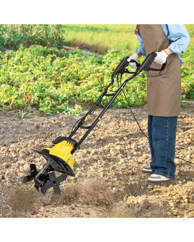 10 Amp Powerful Corded Electric Tiller Cultivator with Safety Lock-Yellow - Yellow - Lawn Care Tools