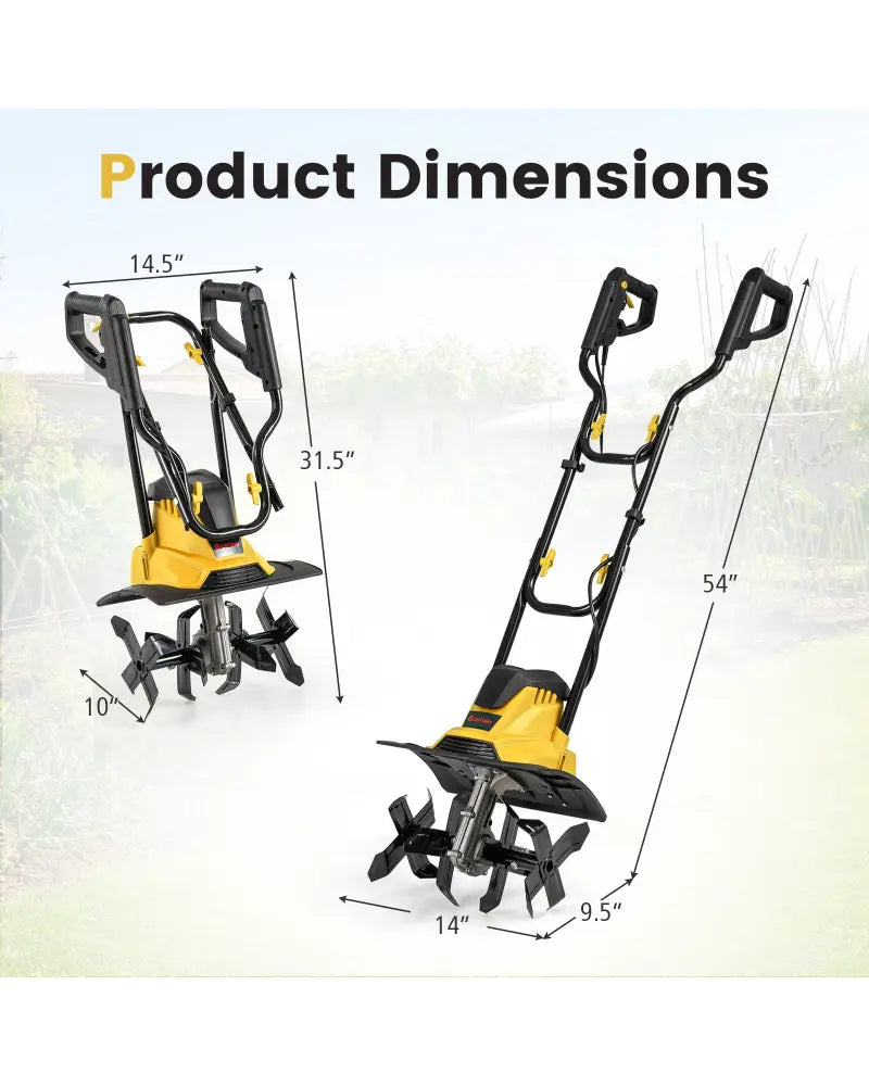 10 Amp Powerful Corded Electric Tiller Cultivator with Safety Lock-Yellow - Yellow - Lawn Care Tools