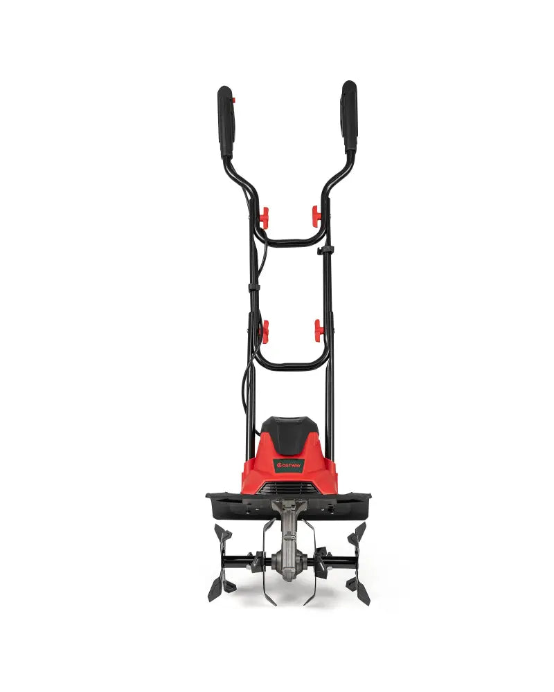 10 Amp Powerful Corded Electric Tiller Cultivator with Safety Lock-Red - Red - Lawn Care Tools
