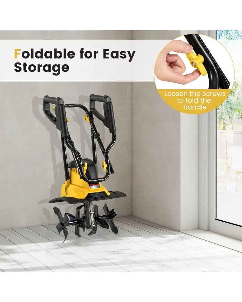 10 Amp Powerful Corded Electric Tiller Cultivator with Safety Lock-Yellow - Yellow - Lawn Care Tools