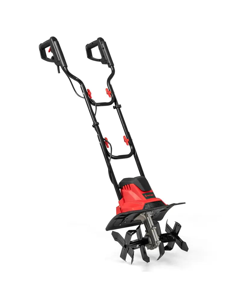 10 Amp Powerful Corded Electric Tiller Cultivator with Safety Lock-Red - Red - Lawn Care Tools