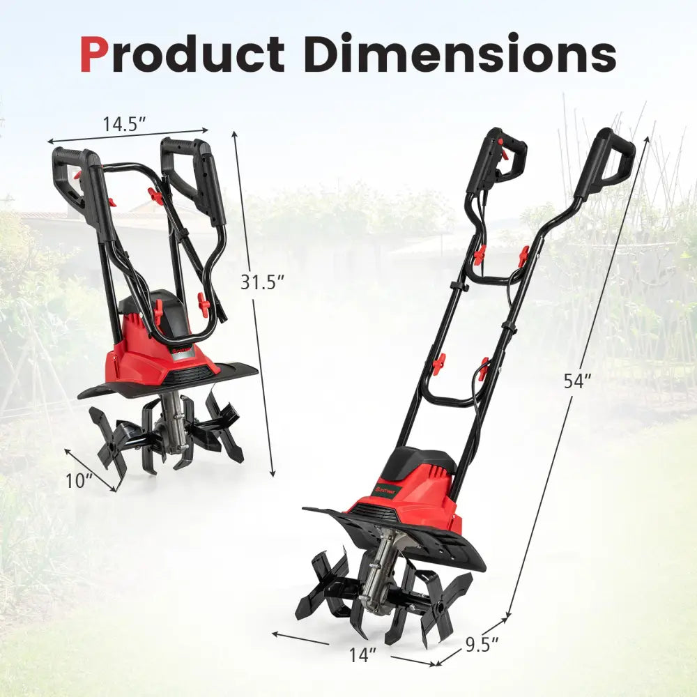 10 Amp Powerful Corded Electric Tiller Cultivator with Safety Lock-Red - Red - Lawn Care Tools