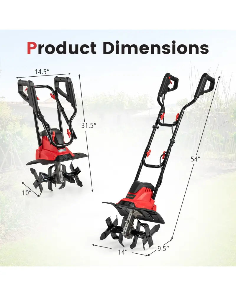 10 Amp Powerful Corded Electric Tiller Cultivator with Safety Lock-Red - Red - Lawn Care Tools