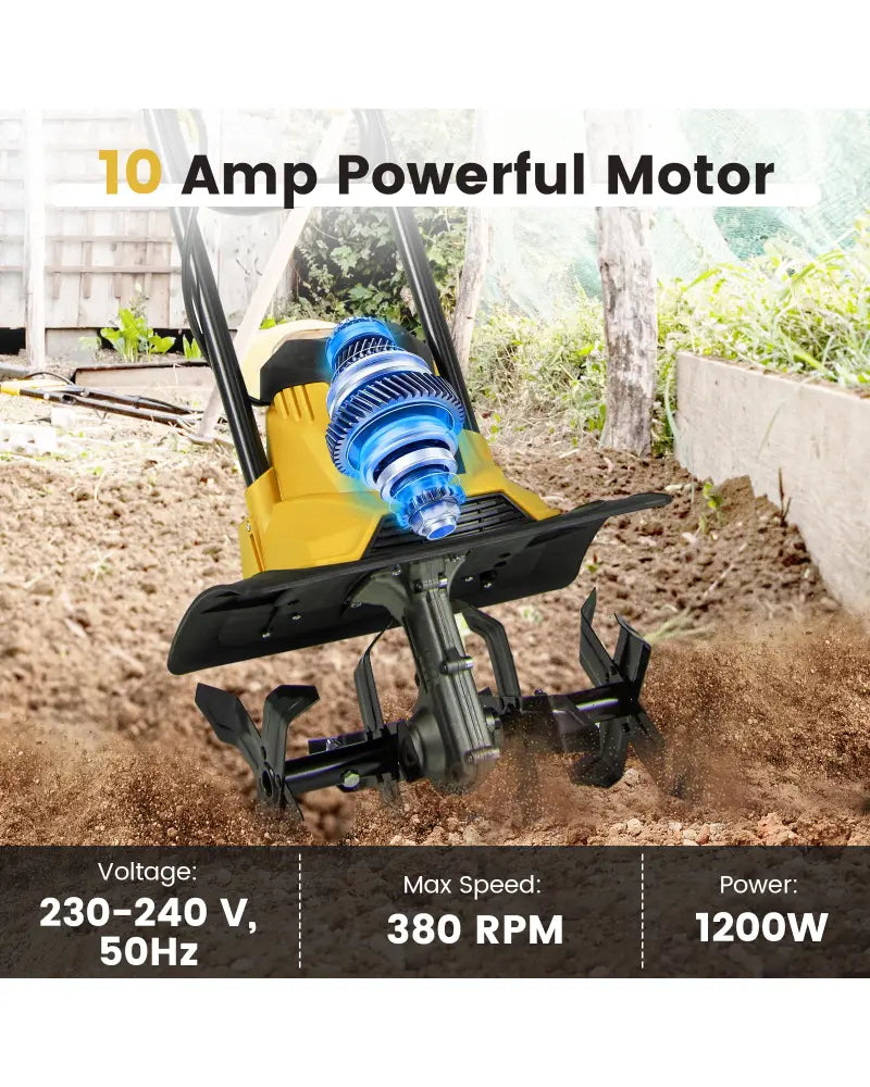 10 Amp Powerful Corded Electric Tiller Cultivator with Safety Lock-Yellow - Yellow - Lawn Care Tools