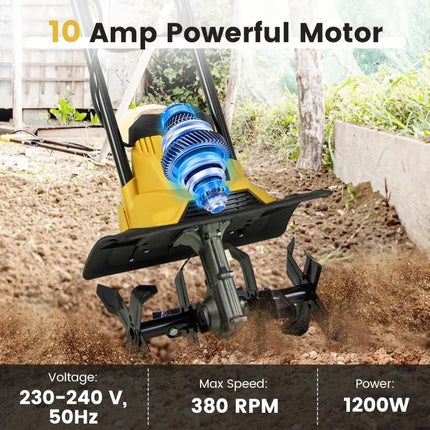 10 Amp Powerful Corded Electric Tiller Cultivator with Safety Lock-Yellow - Yellow - Lawn Care Tools
