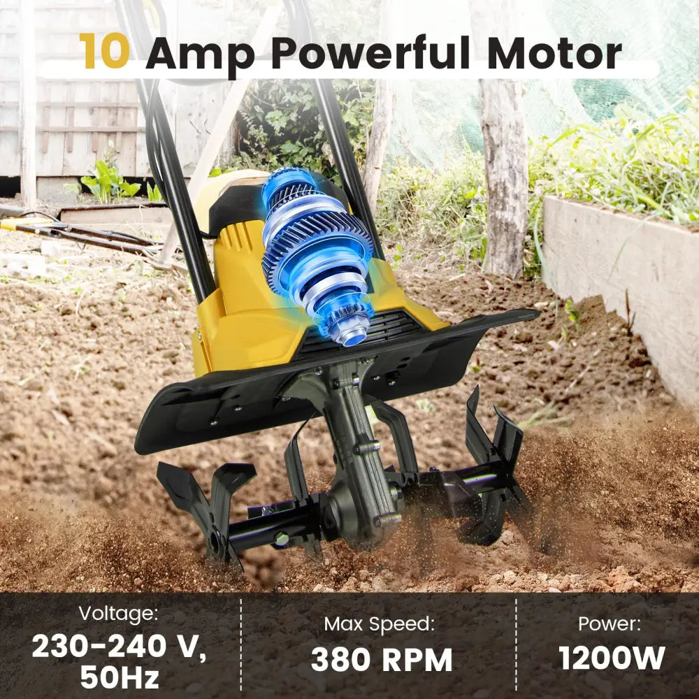 10 Amp Powerful Corded Electric Tiller Cultivator with Safety Lock-Yellow - Yellow - Lawn Care Tools