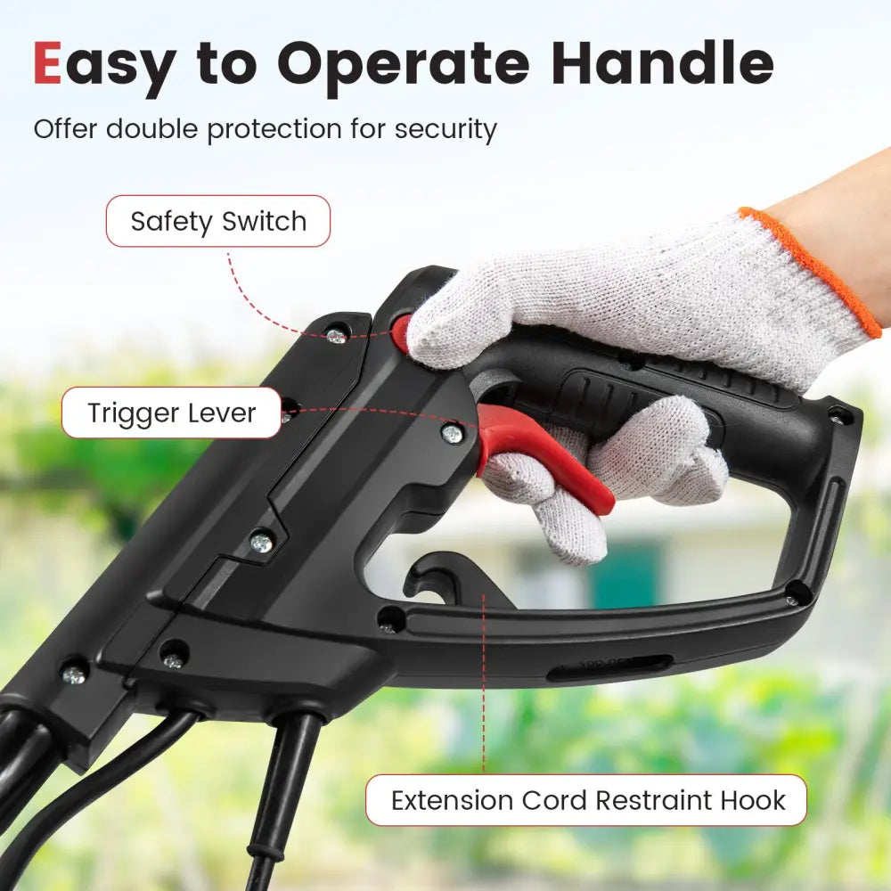 10 Amp Powerful Corded Electric Tiller Cultivator with Safety Lock-Red - Red - Lawn Care Tools