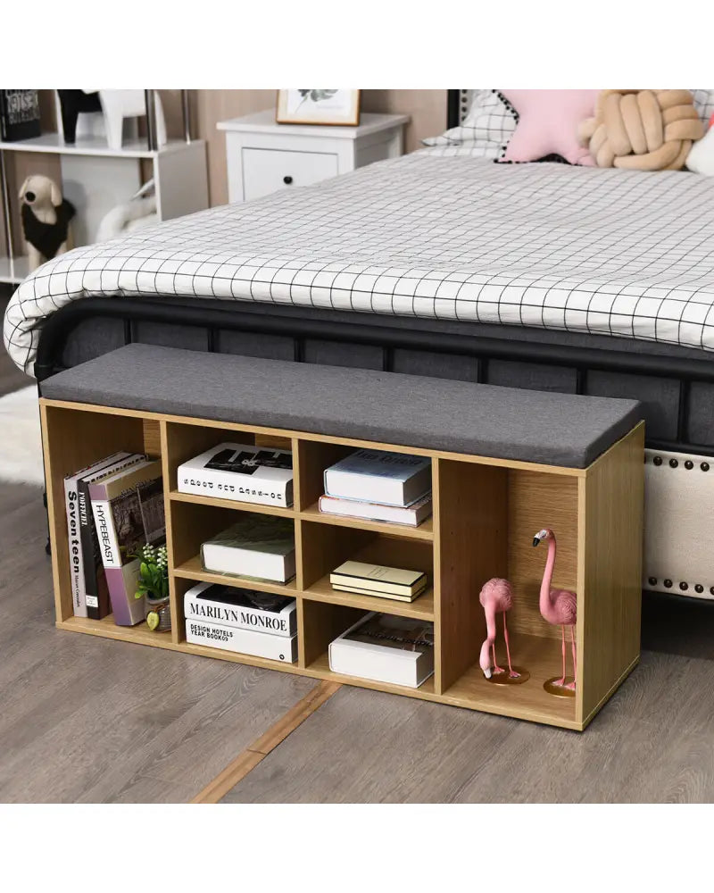 10-Cube Organizer Entryway Padded Shoe Storage Bench-Beige - Beige - Shoe Racks & Storage Benches