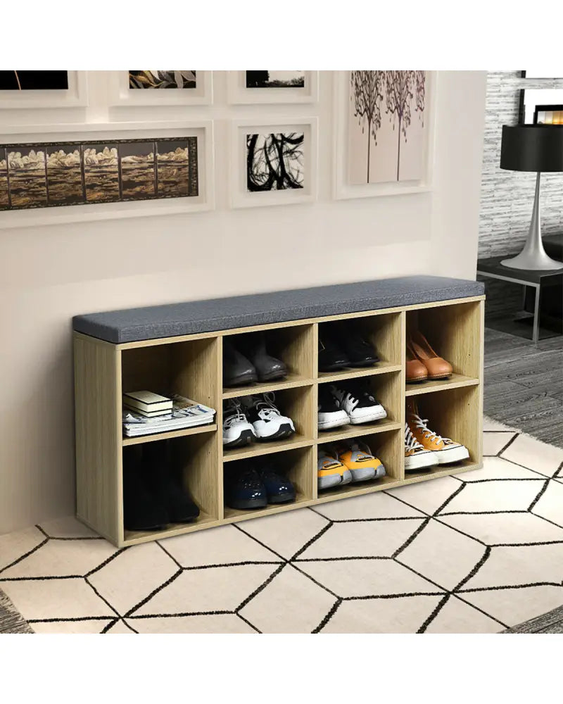10-Cube Organizer Entryway Padded Shoe Storage Bench-Beige - Beige - Shoe Racks & Storage Benches