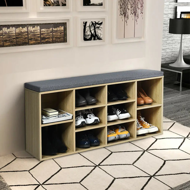 10-Cube Organizer Entryway Padded Shoe Storage Bench-Beige - Beige - Shoe Racks & Storage Benches