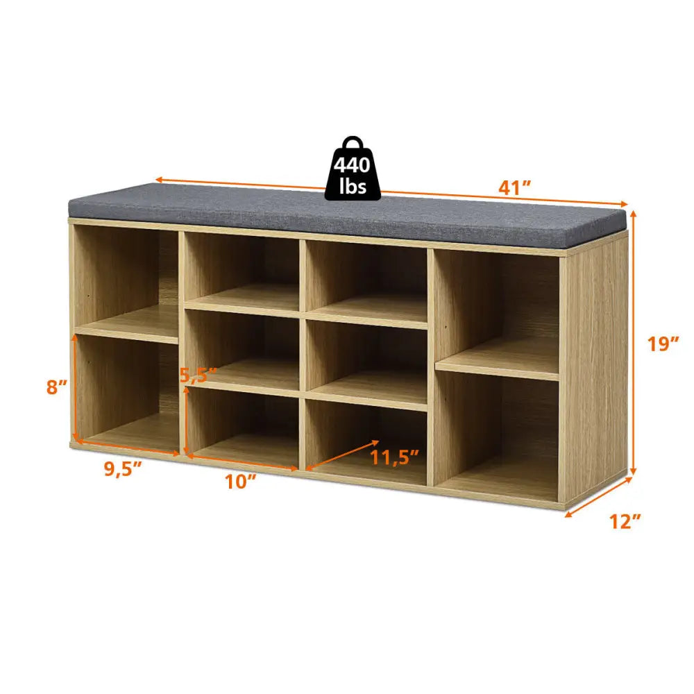 10-Cube Organizer Entryway Padded Shoe Storage Bench-Beige - Beige - Shoe Racks & Storage Benches