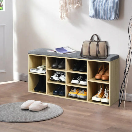 10-Cube Organizer Entryway Padded Shoe Storage Bench-Beige - Beige - Shoe Racks & Storage Benches