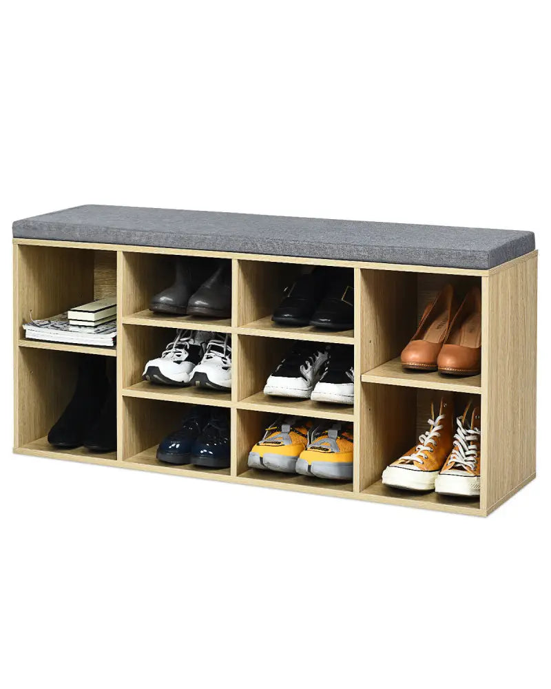 10-Cube Organizer Entryway Padded Shoe Storage Bench-Beige - Beige - Shoe Racks & Storage Benches