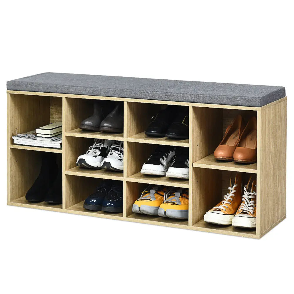 10-Cube Organizer Entryway Padded Shoe Storage Bench-Beige - Beige - Shoe Racks & Storage Benches