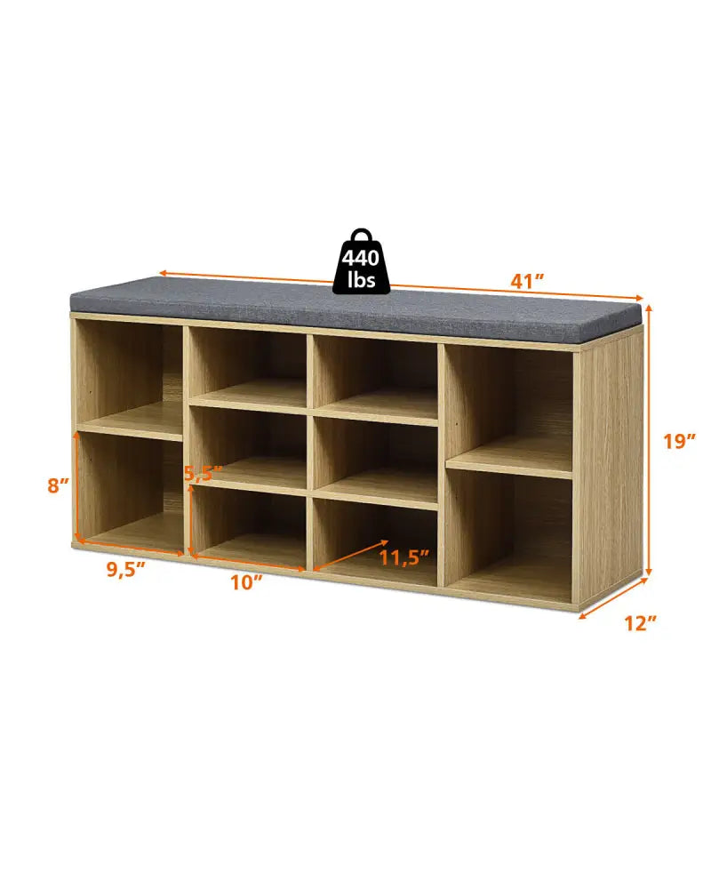 10-Cube Organizer Entryway Padded Shoe Storage Bench-Beige - Beige - Shoe Racks & Storage Benches