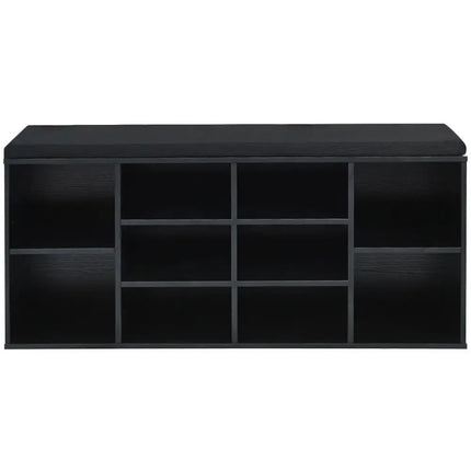 10-Cube Organizer Entryway Padded Shoe Storage Bench-Black - Black - Shoe Racks & Storage Benches