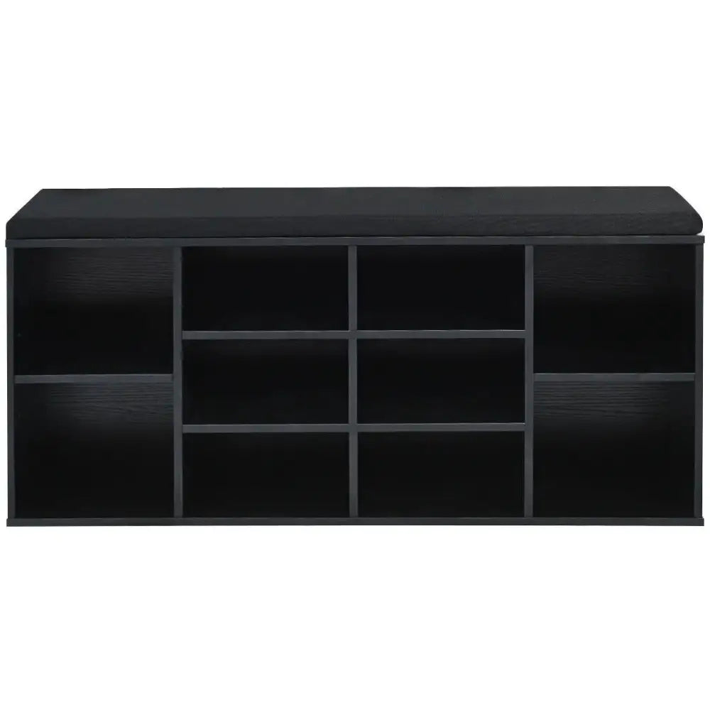 10-Cube Organizer Entryway Padded Shoe Storage Bench-Black - Black - Shoe Racks & Storage Benches