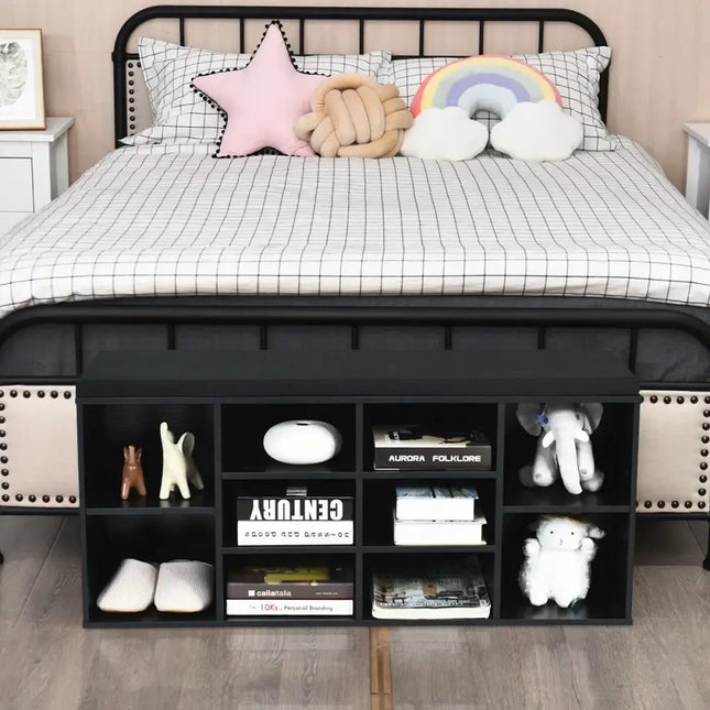 10-Cube Organizer Entryway Padded Shoe Storage Bench-Black - Black - Shoe Racks & Storage Benches