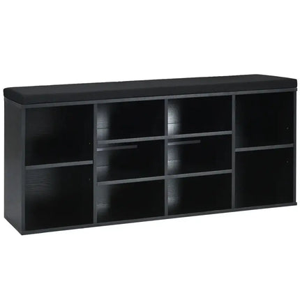 10-Cube Organizer Entryway Padded Shoe Storage Bench-Black - Black - Shoe Racks & Storage Benches