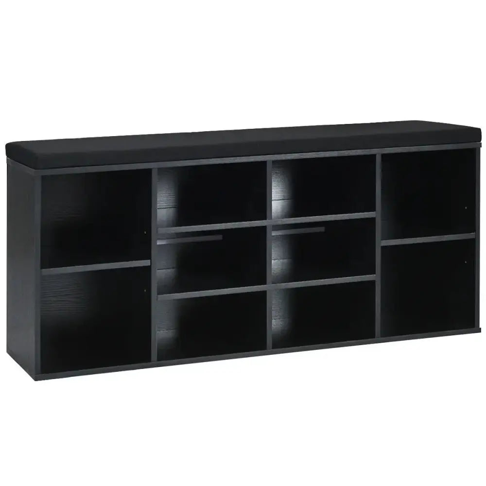 10-Cube Organizer Entryway Padded Shoe Storage Bench-Black - Black - Shoe Racks & Storage Benches