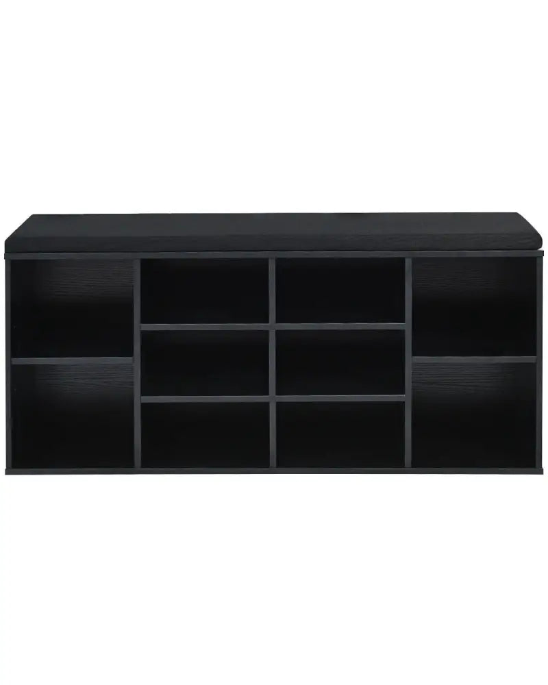 10-Cube Organizer Entryway Padded Shoe Storage Bench-Black - Black - Shoe Racks & Storage Benches