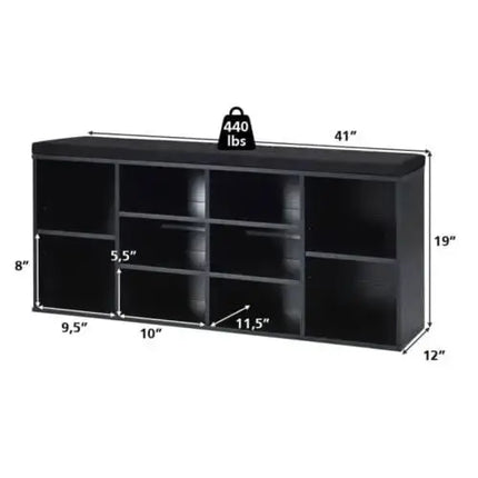 10-Cube Organizer Entryway Padded Shoe Storage Bench-Black - Black - Shoe Racks & Storage Benches
